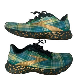 Brooks Launch 8 Run Lucky Green Plaid Shamrock Running Shoes women's 9.5